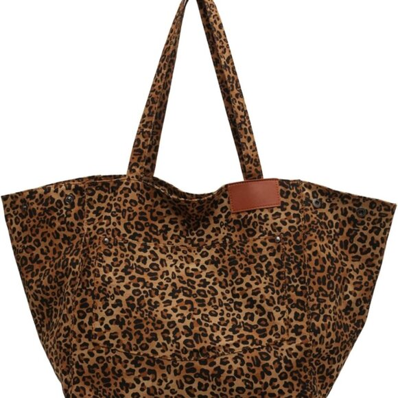 Leopard Print Tote Bag Large Capacity Women Stylish Single Shoulder Purse - Picture 1 of 9